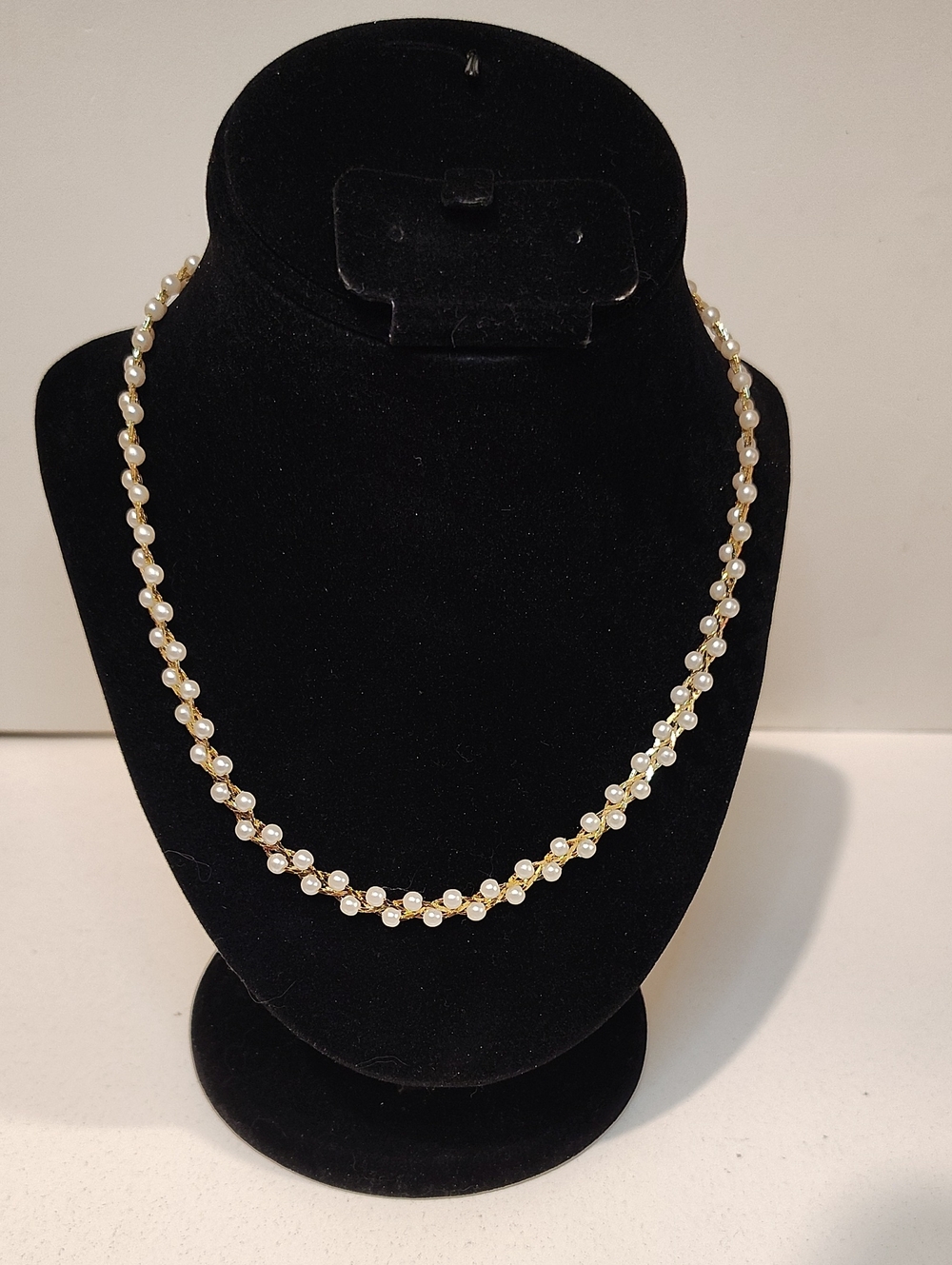 Vintage Style Braided Faux Pearl Necklace With Gold Plated Chain